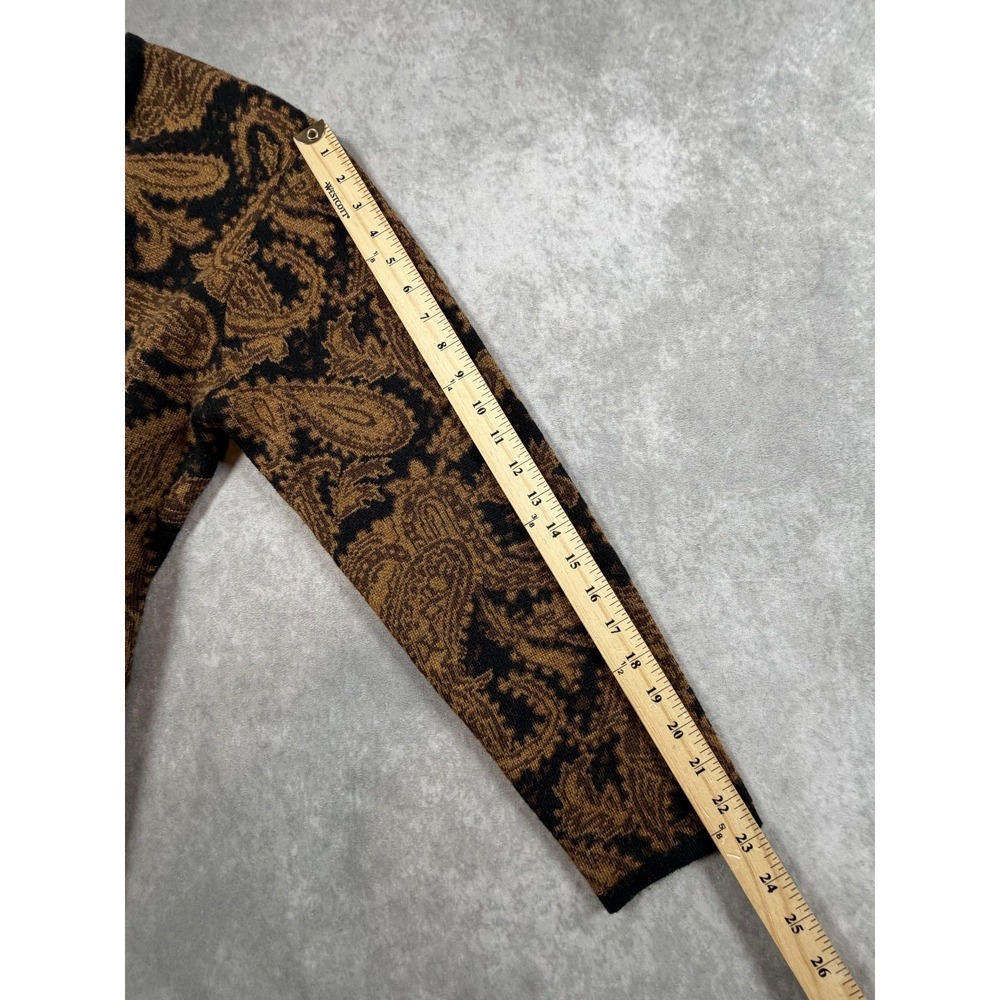 Jones New York Vintage Womens Medium Cardigan Lambswool Brown Black Paisley - Picture 10 of 10